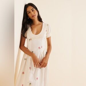Free People Medium Maisie Dress: Floral Scoop-Neck Cream Midi Dress NWT